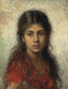 Menina, com, um, xale vermelho